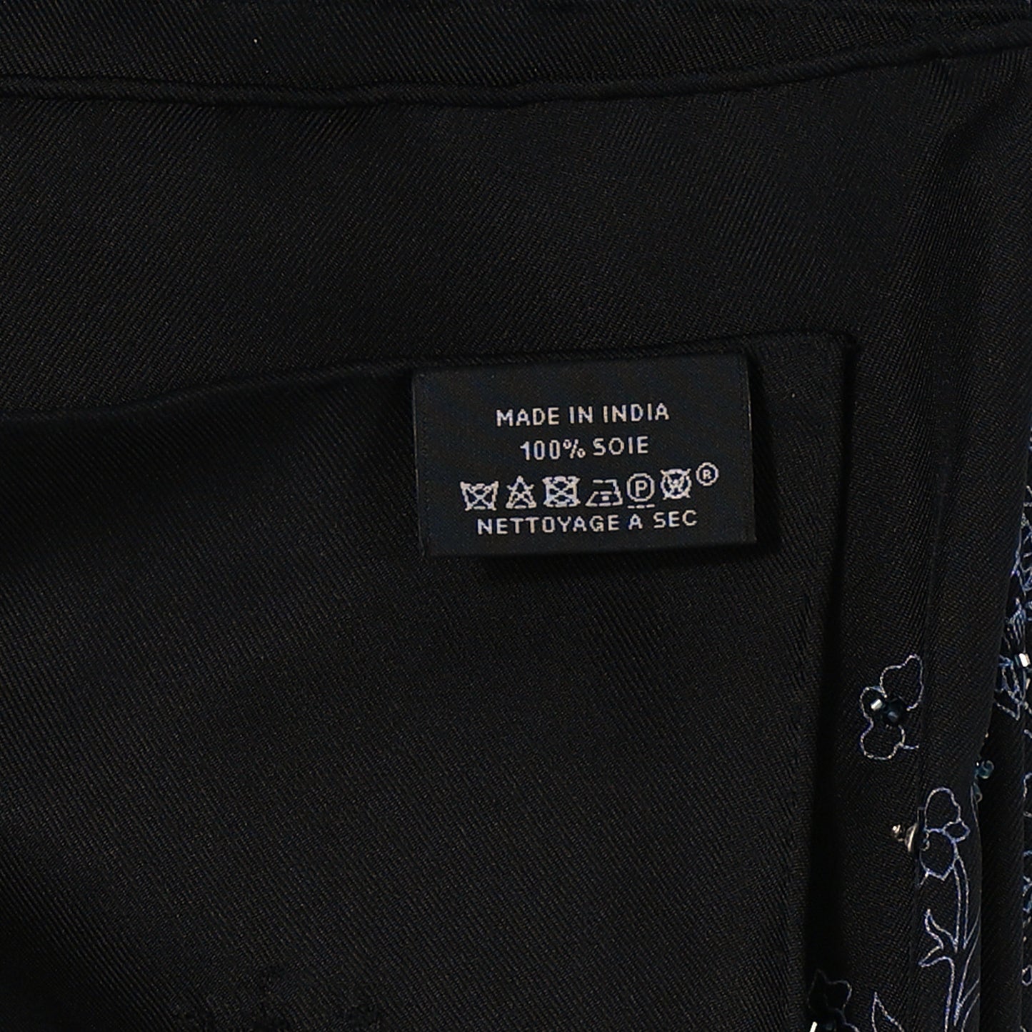 Silk Embroidered Robe Legere Scarf 90 Black Bleu