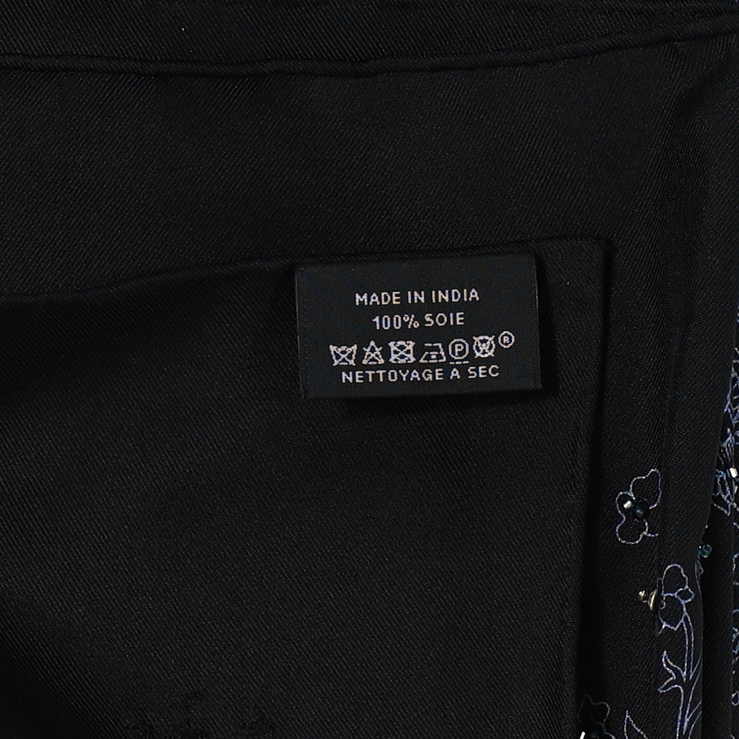 Hermes Silk Embroidered Robe Legere Scarf 90 Black Bleu 3 of 4