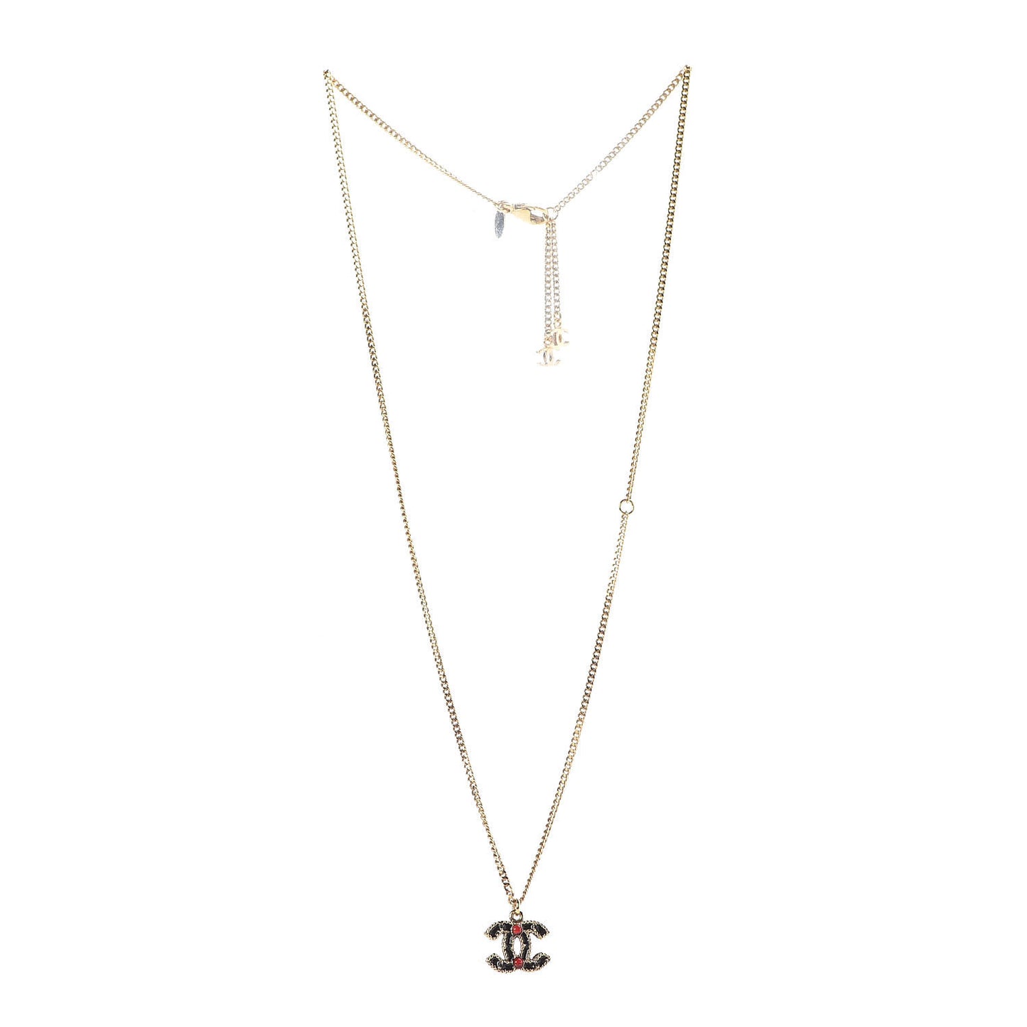 Enamel CC Necklace Black Red Gold