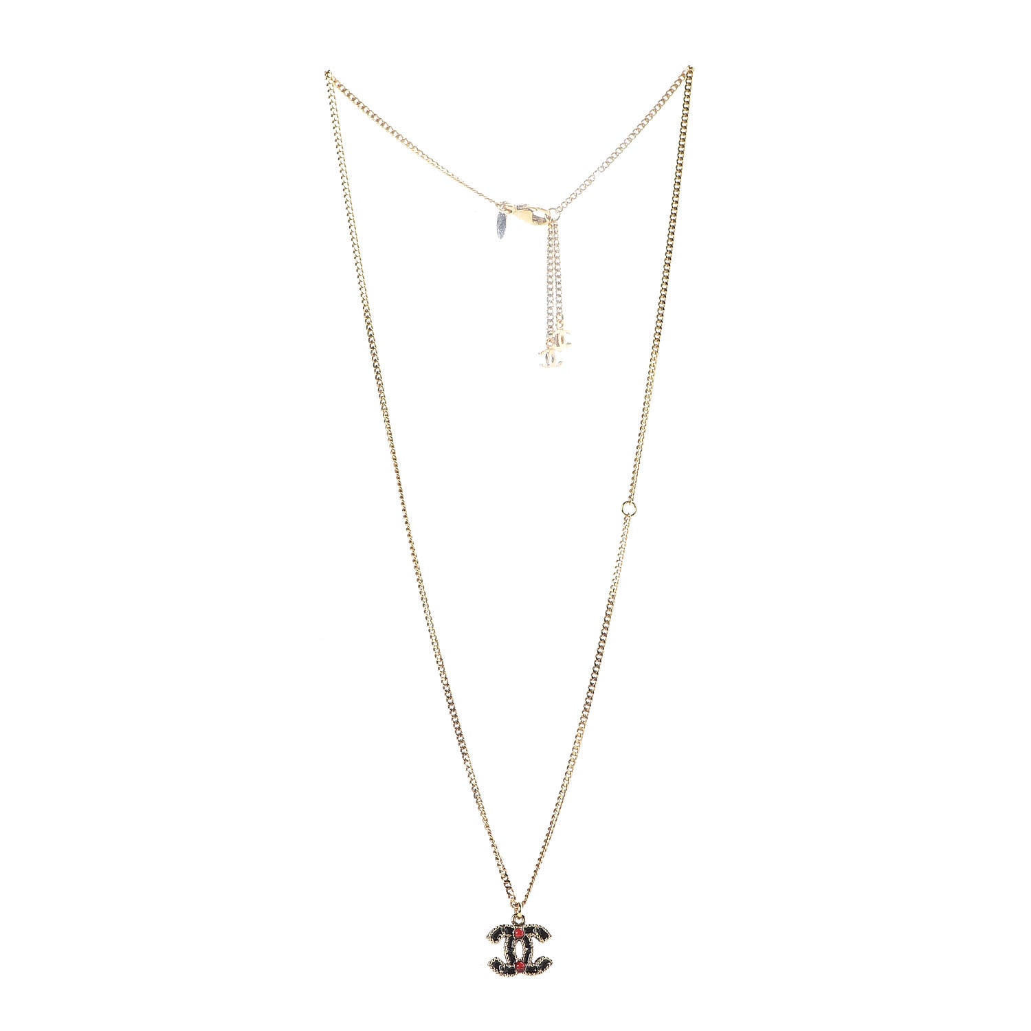 Chanel Enamel CC Necklace Black Red Gold 3 of 6