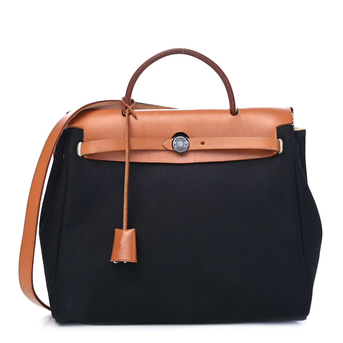 Toile Vache Calfskin Herbag 30 PM Black Natural