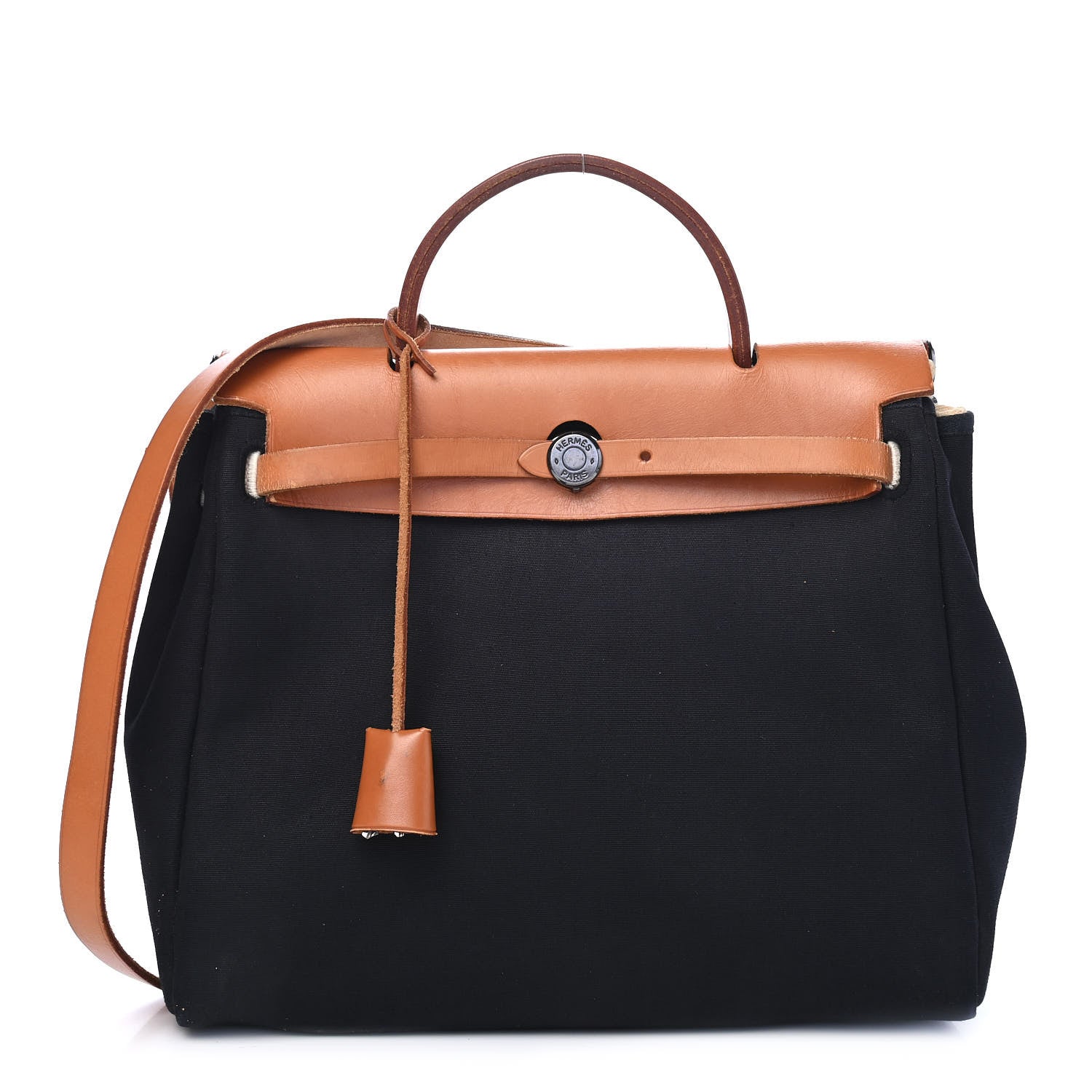 Hermes Toile Vache Calfskin Herbag 30 PM Black Natural 1 of 8