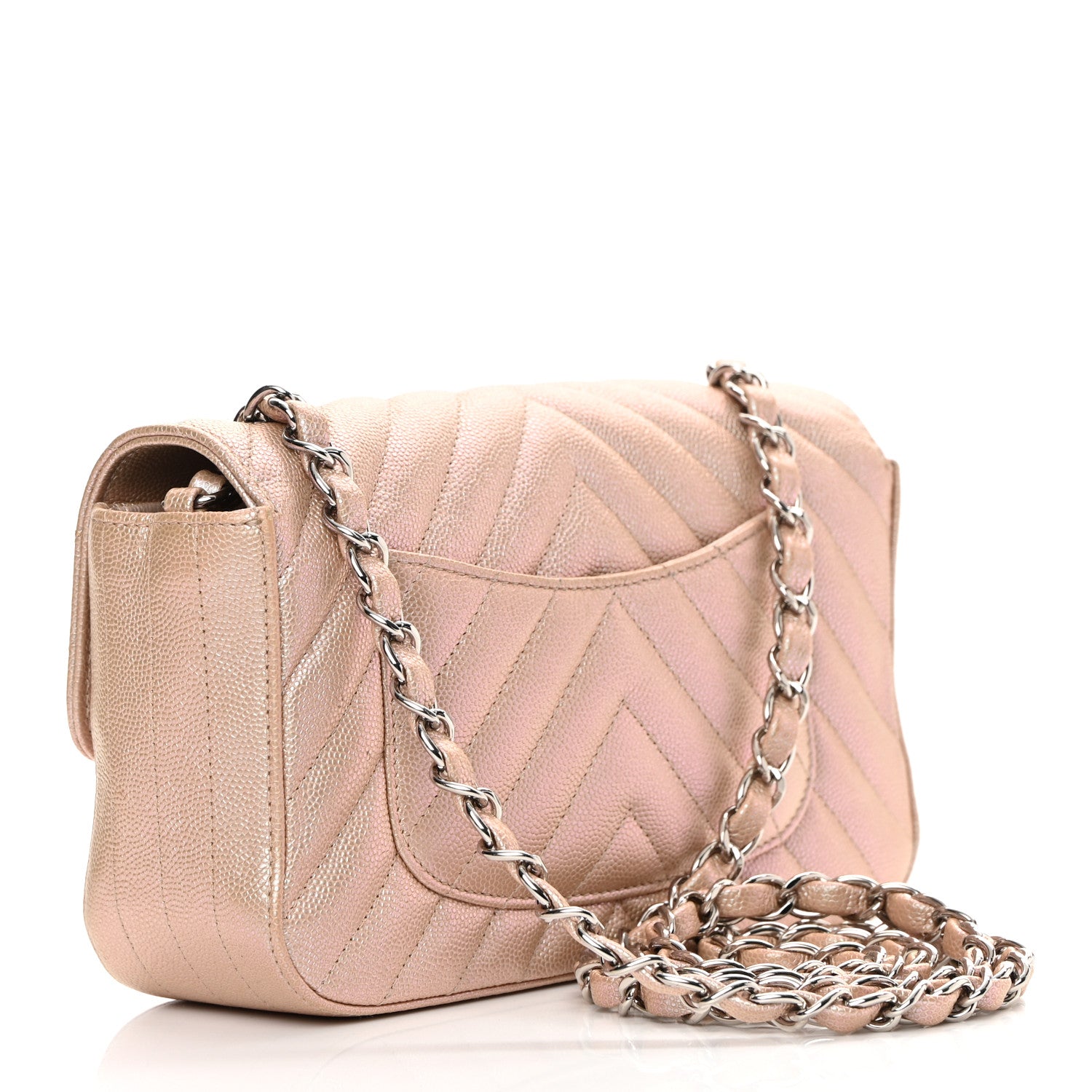 Chanel Iridescent Caviar Chevron Quilted Mini Rectangular Flap Light Gold 2 of 12