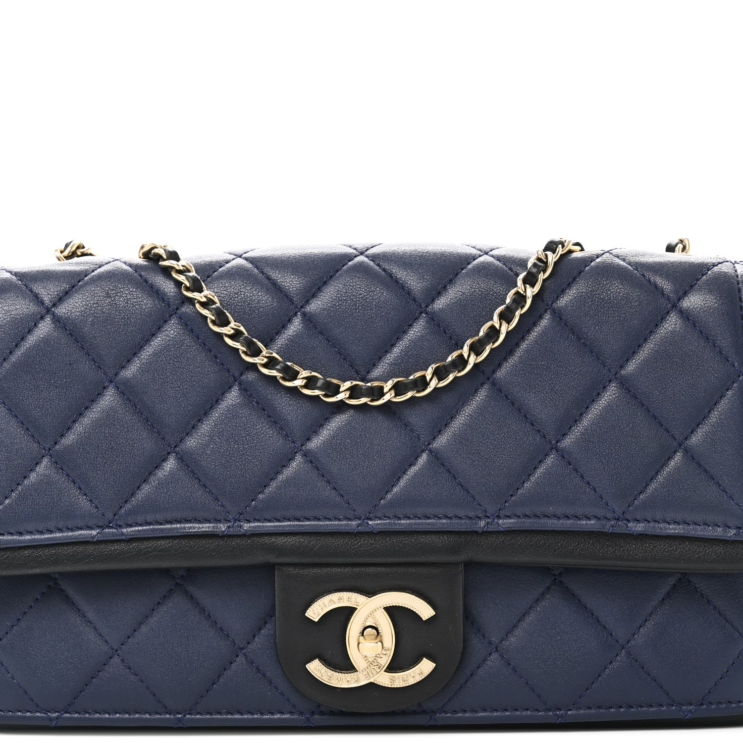 Chanel Lambskin Quilted Medium Graphic Flap Navy Black 8 of 10