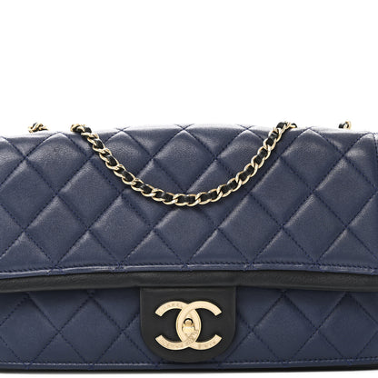 Chanel Lambskin Quilted Medium Graphic Flap Navy Black 8 of 10