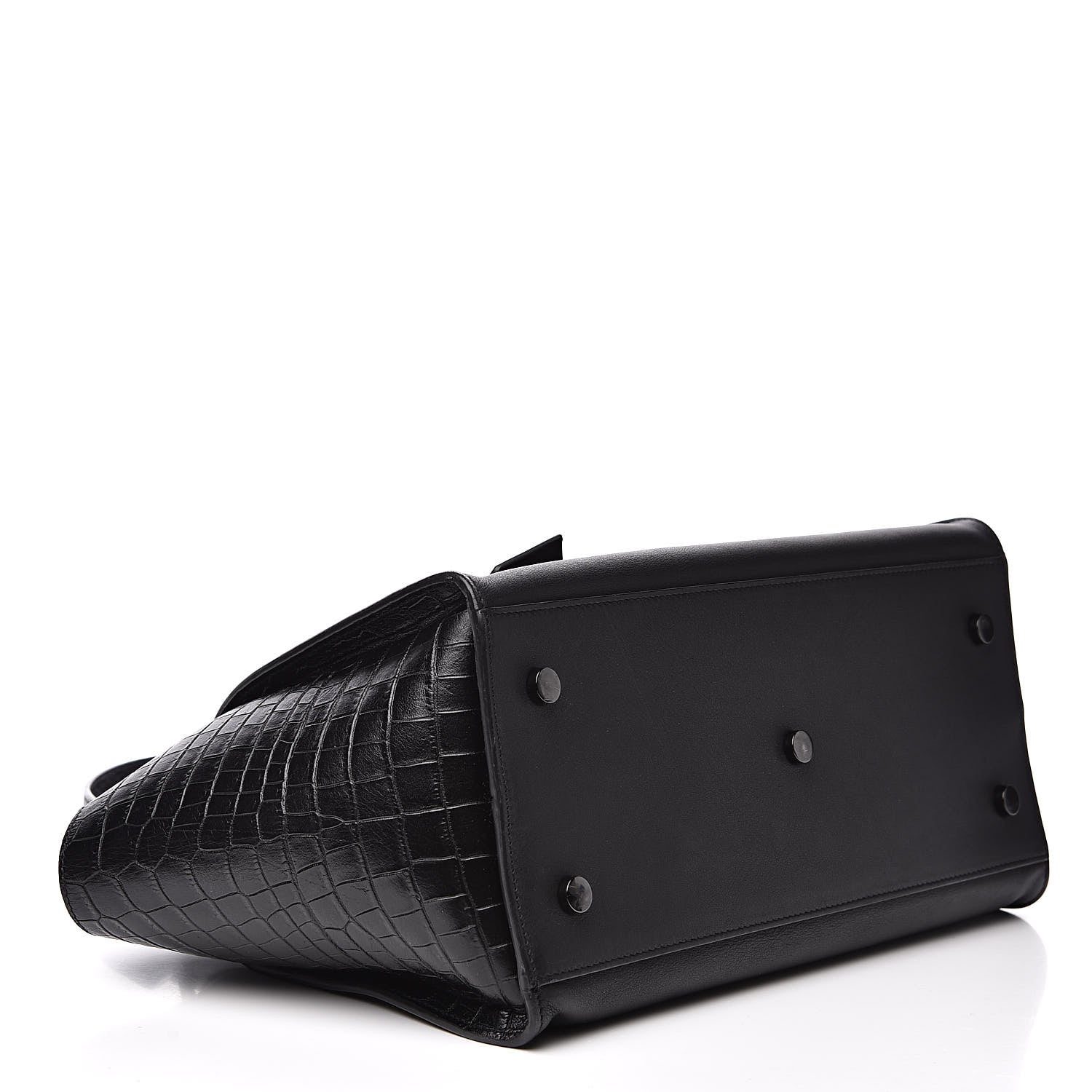 Saint Laurent Smooth Calfskin Crocodile Embossed Small Monogram Downtown Cabas Black 4 of 12