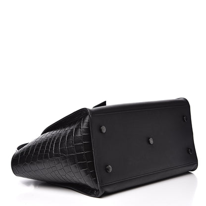 Saint Laurent Smooth Calfskin Crocodile Embossed Small Monogram Downtown Cabas Black 4 of 12