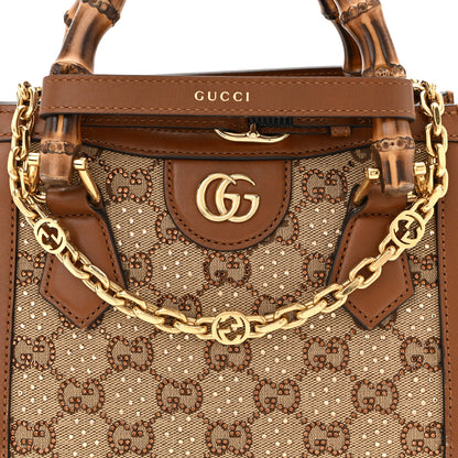 Gucci New Canvas Charisma Calfskin Crystal GG Monogram Mini Diana Tote Bag Camel Ebony 8 of 14