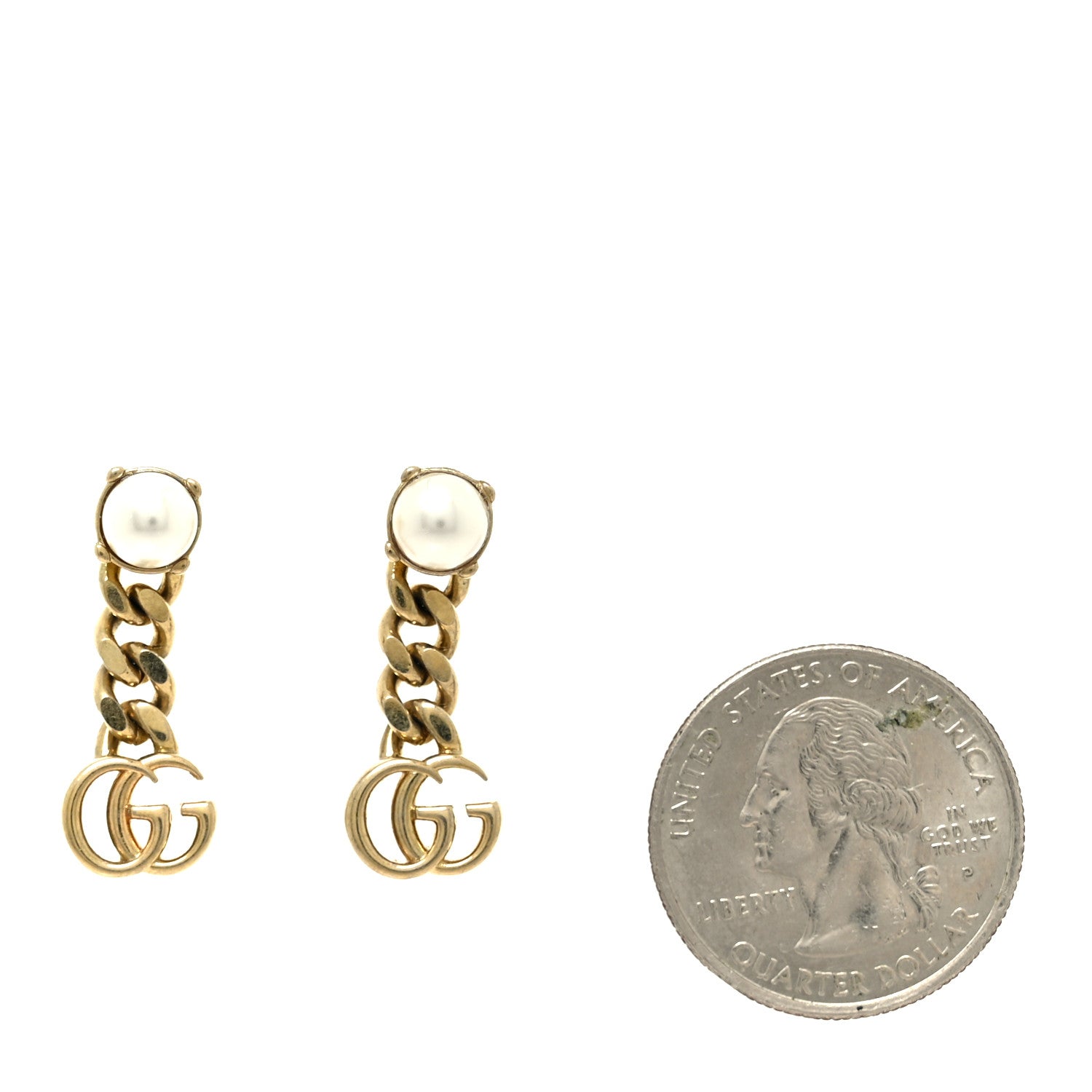 Gucci Metal Pearl Double G Chain Drop Earrings Gold 2 of 5