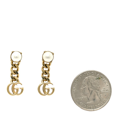 Gucci Metal Pearl Double G Chain Drop Earrings Gold 2 of 5