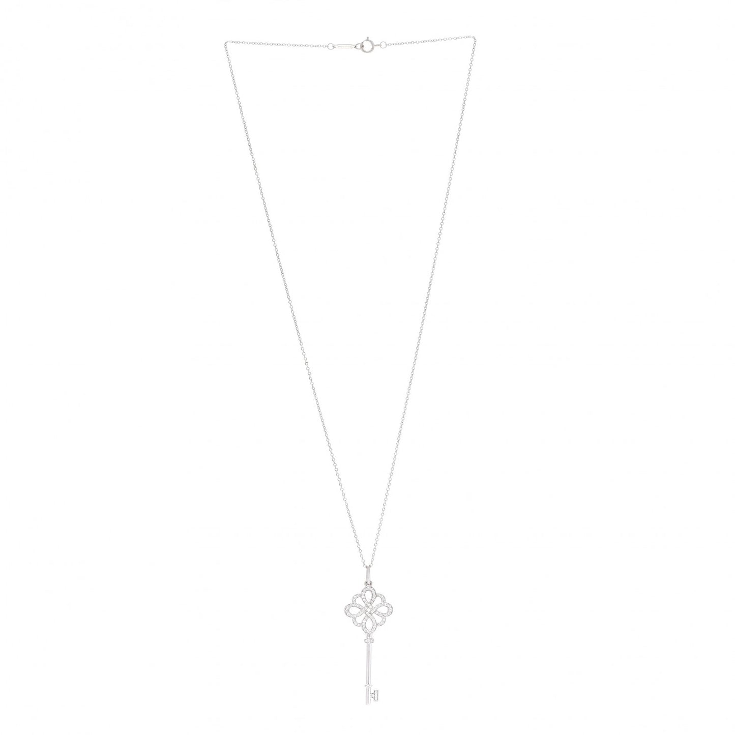 18K White Gold Diamond Knot Key Pendant Necklace