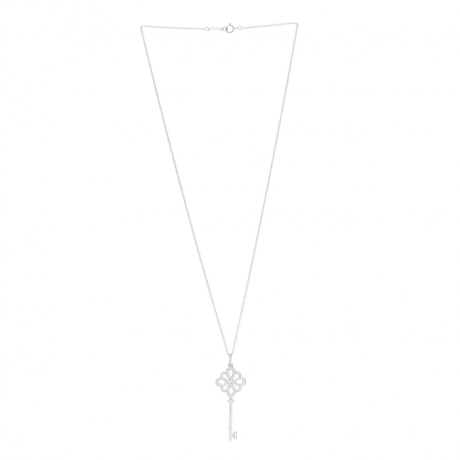 Tiffany 18K White Gold Diamond Knot Key Pendant Necklace 3 of 6
