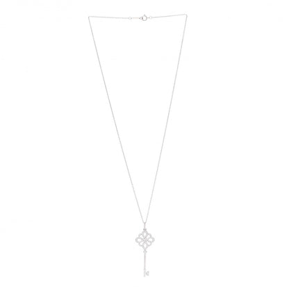 Tiffany 18K White Gold Diamond Knot Key Pendant Necklace 3 of 6