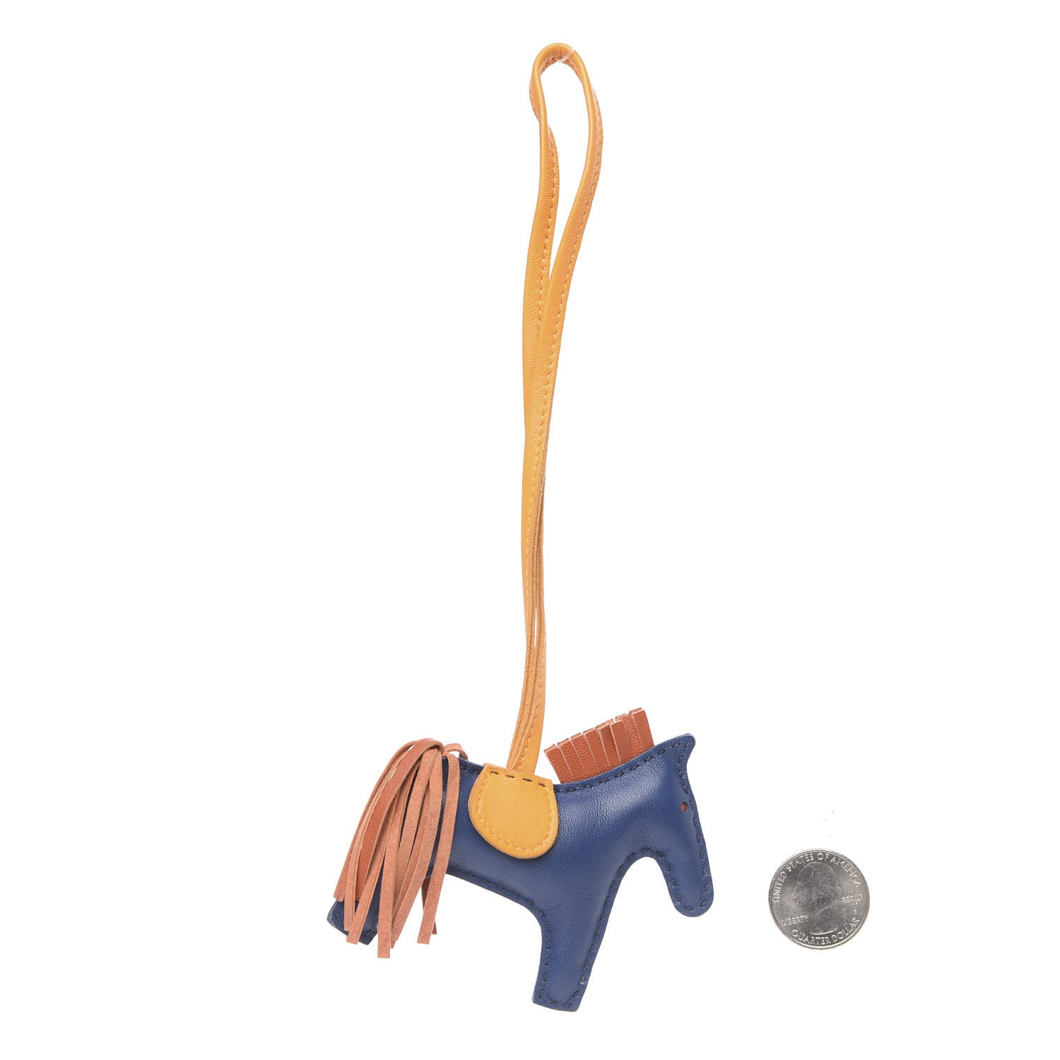Hermes Milo Lambskin Grigri Rodeo Horse Bag Charm PM Bleu de Malte Cornaline Jaune D'Or 2 of 5