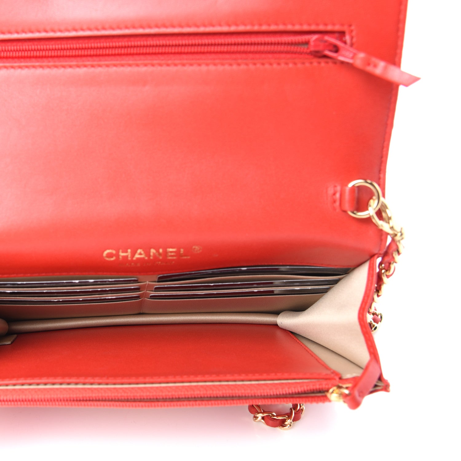 Chanel Lambskin Quilted Golden Class Wallet on Chain WOC Red 5 of 10