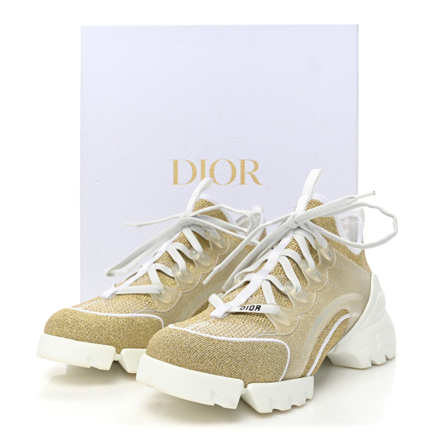 Laminated Knit D-Connect Sneakers 38 Gold