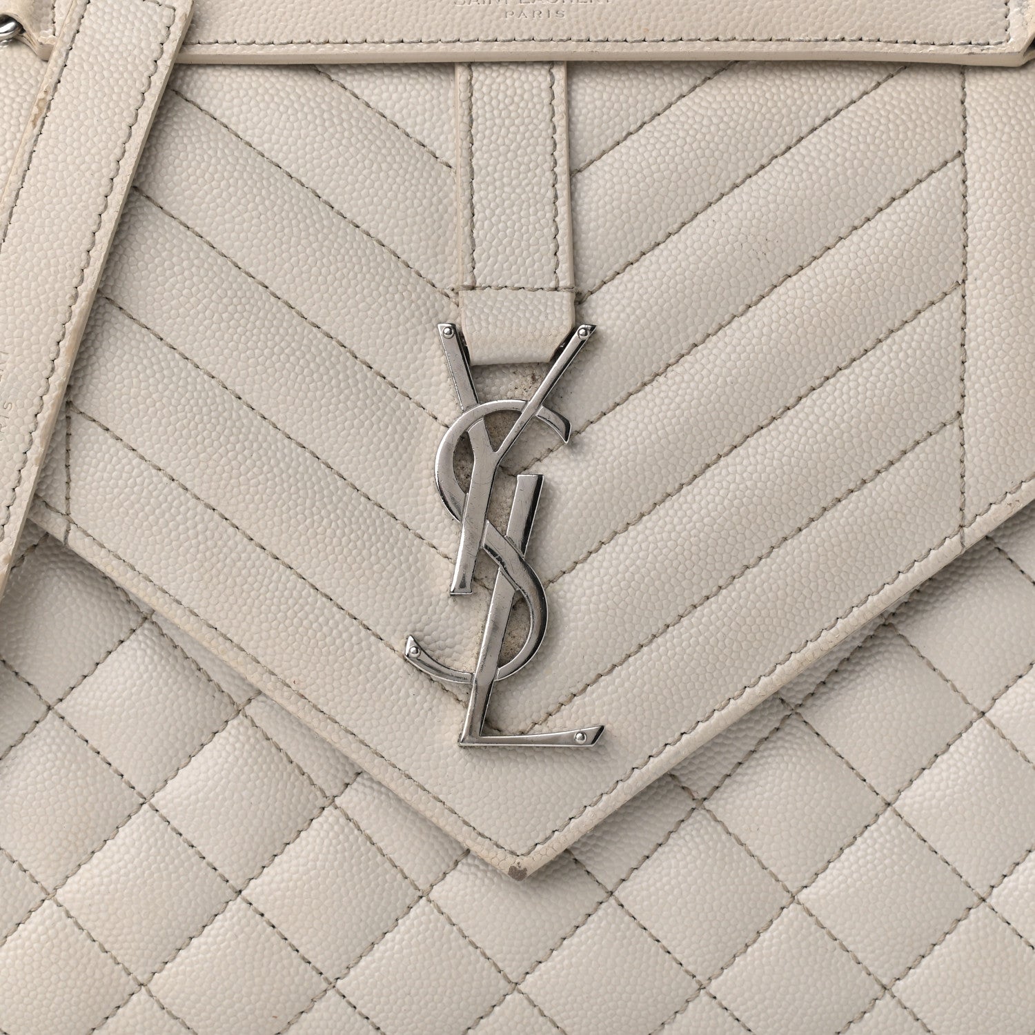 Saint Laurent Grain De Poudre Textured Mixed Matelasse Medium Triquilt Monogram Satchel Granite 7 of 21