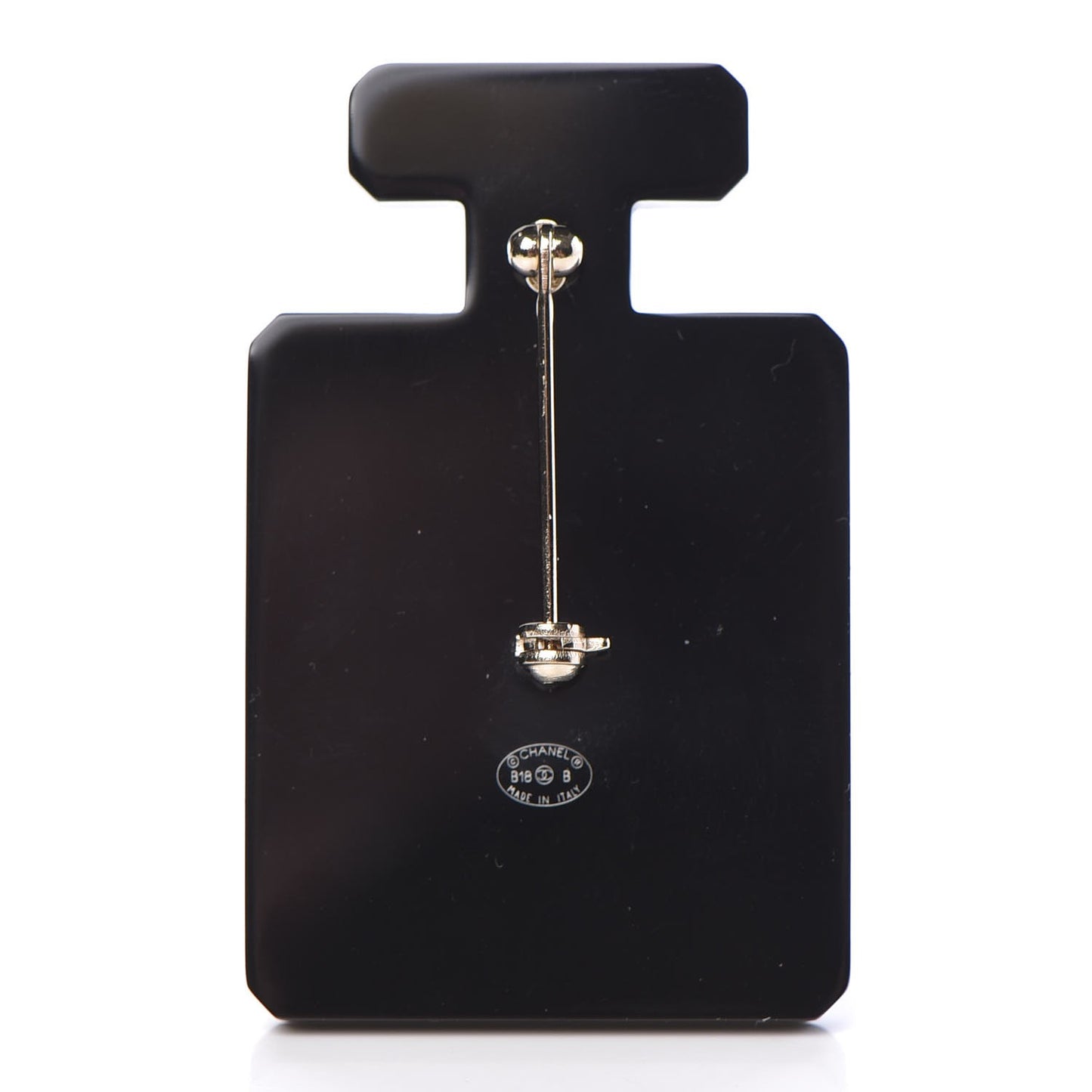 Resin Pearl Perfume Bottle CC Brooch Black Gold