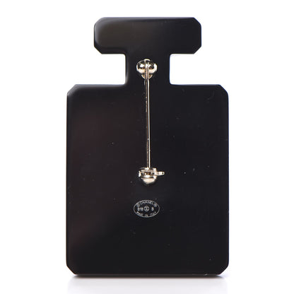 Chanel Resin Pearl Perfume Bottle CC Brooch Black Gold 3 of 4