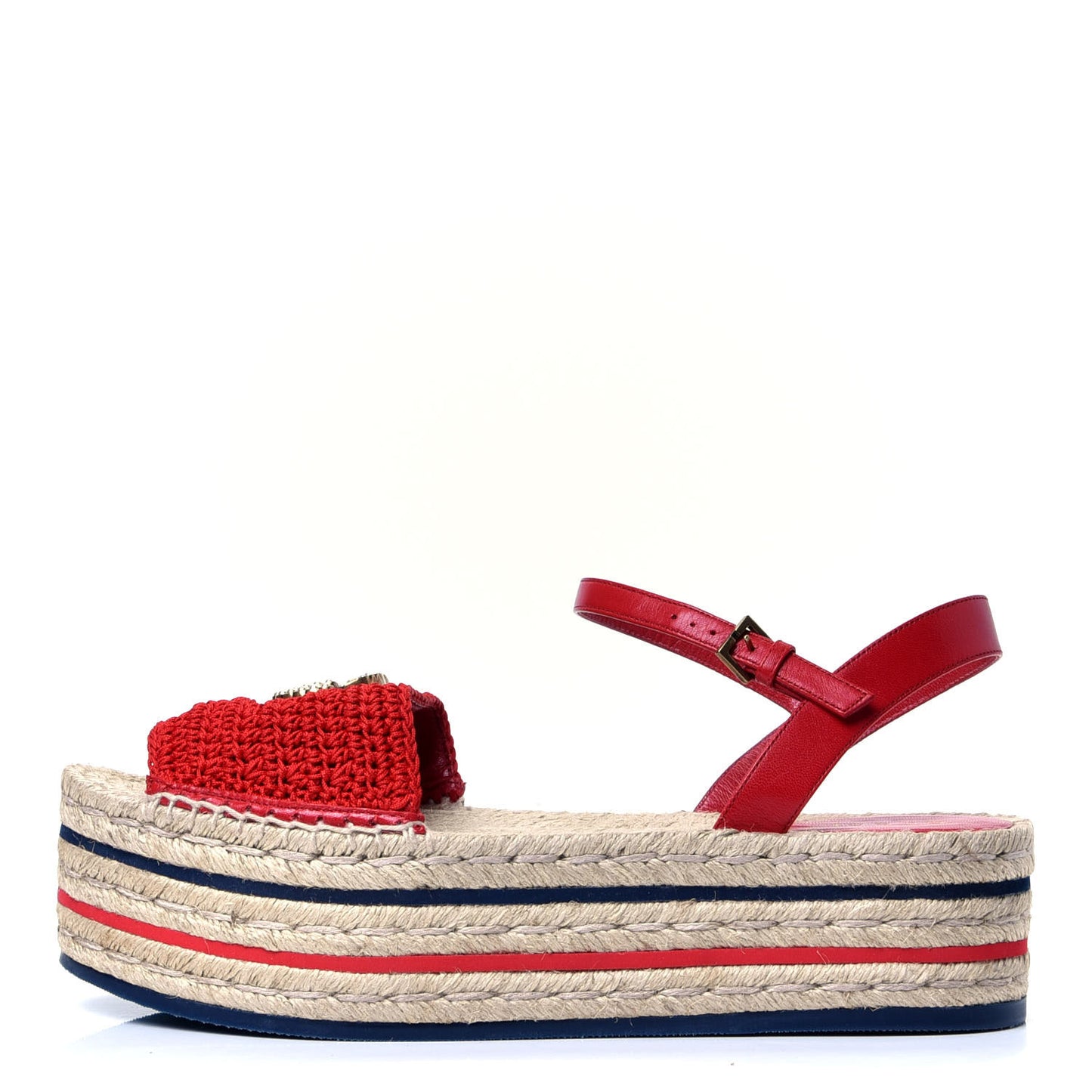 Cotton Malaga Kid Crochet Pearly GG Lilibeth Espadrille Platform Sandals 40.5 Hibiscus Red