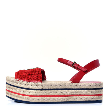 Gucci Cotton Malaga Kid Crochet Pearly GG Lilibeth Espadrille Platform Sandals 40.5 Hibiscus Red 1 of 6