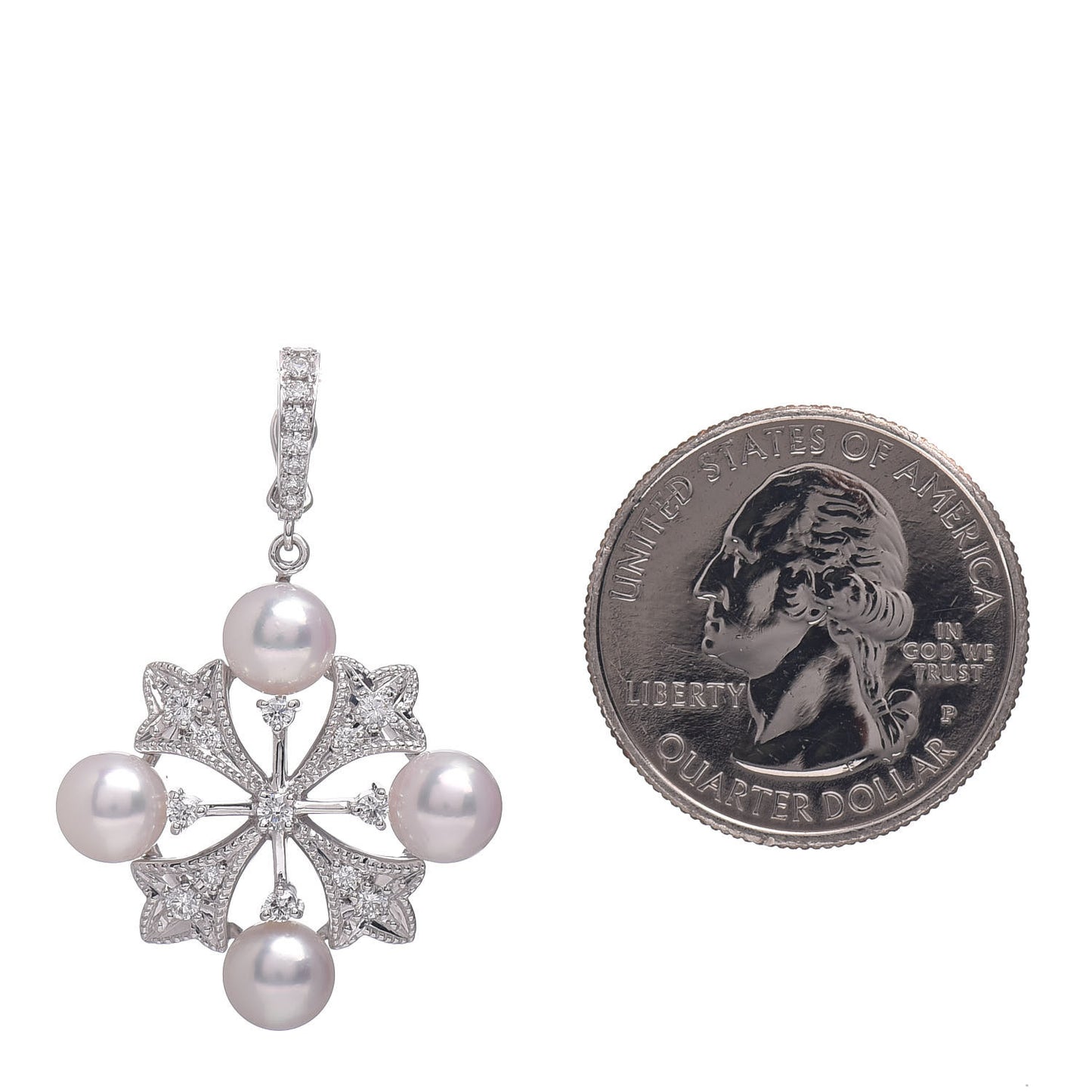 18K White Gold Diamond Akoya Pearl 6mm Wreath Pendant