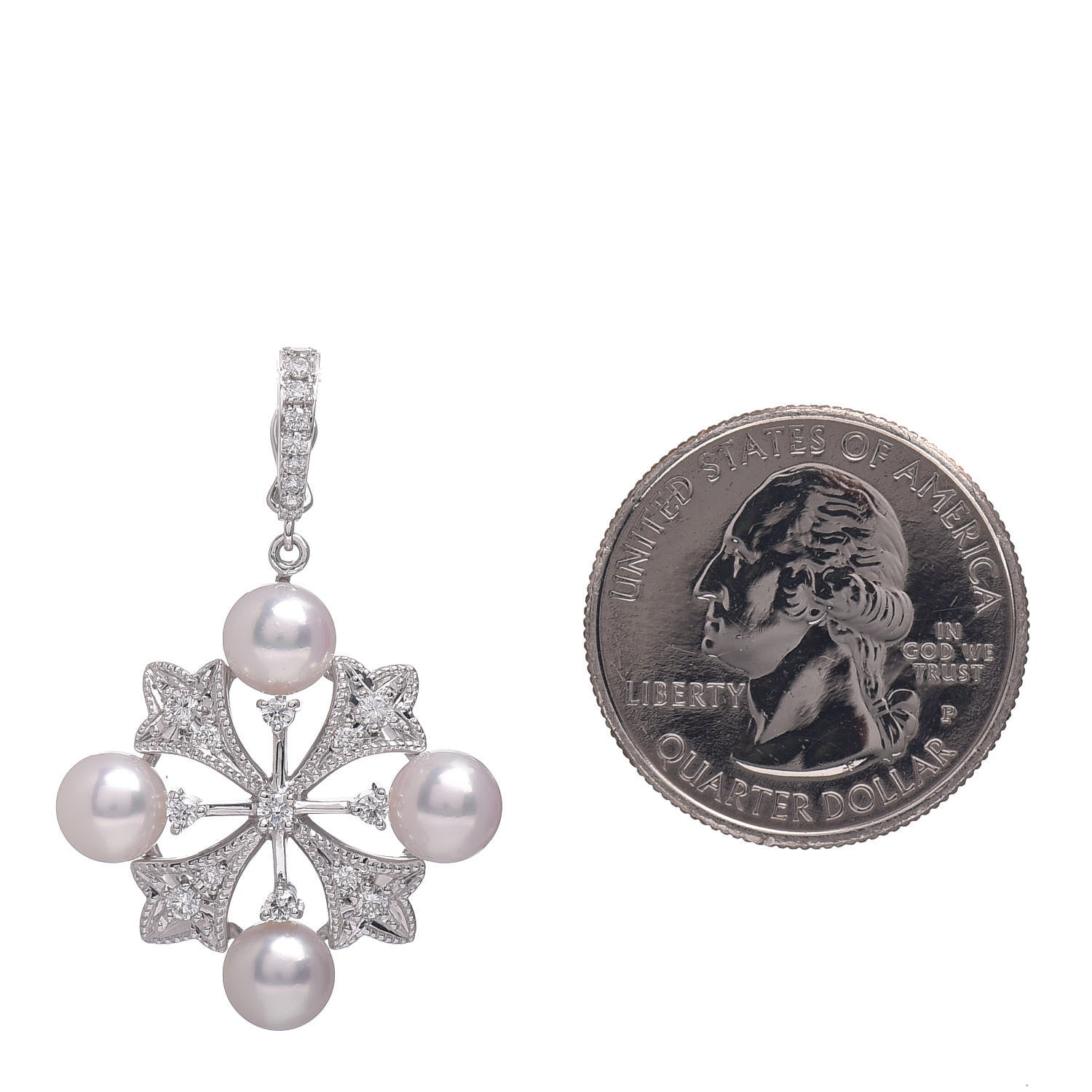 Mikimoto 18K White Gold Diamond Akoya Pearl 6mm Wreath Pendant 2 of 4