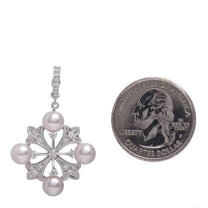 Mikimoto 18K White Gold Diamond Akoya Pearl 6mm Wreath Pendant 2 of 4