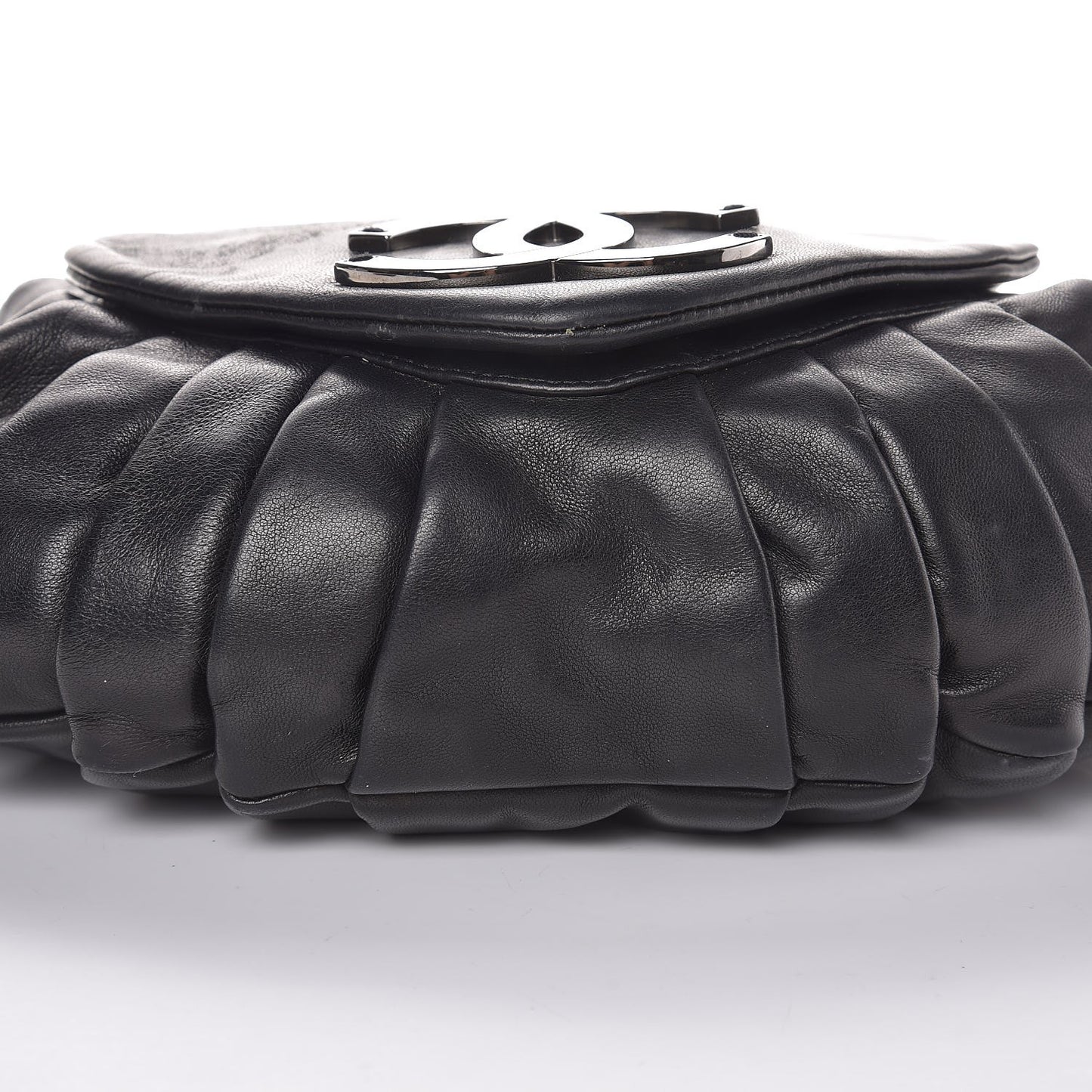 Lambskin Pleated CC Shoulder Bag Black