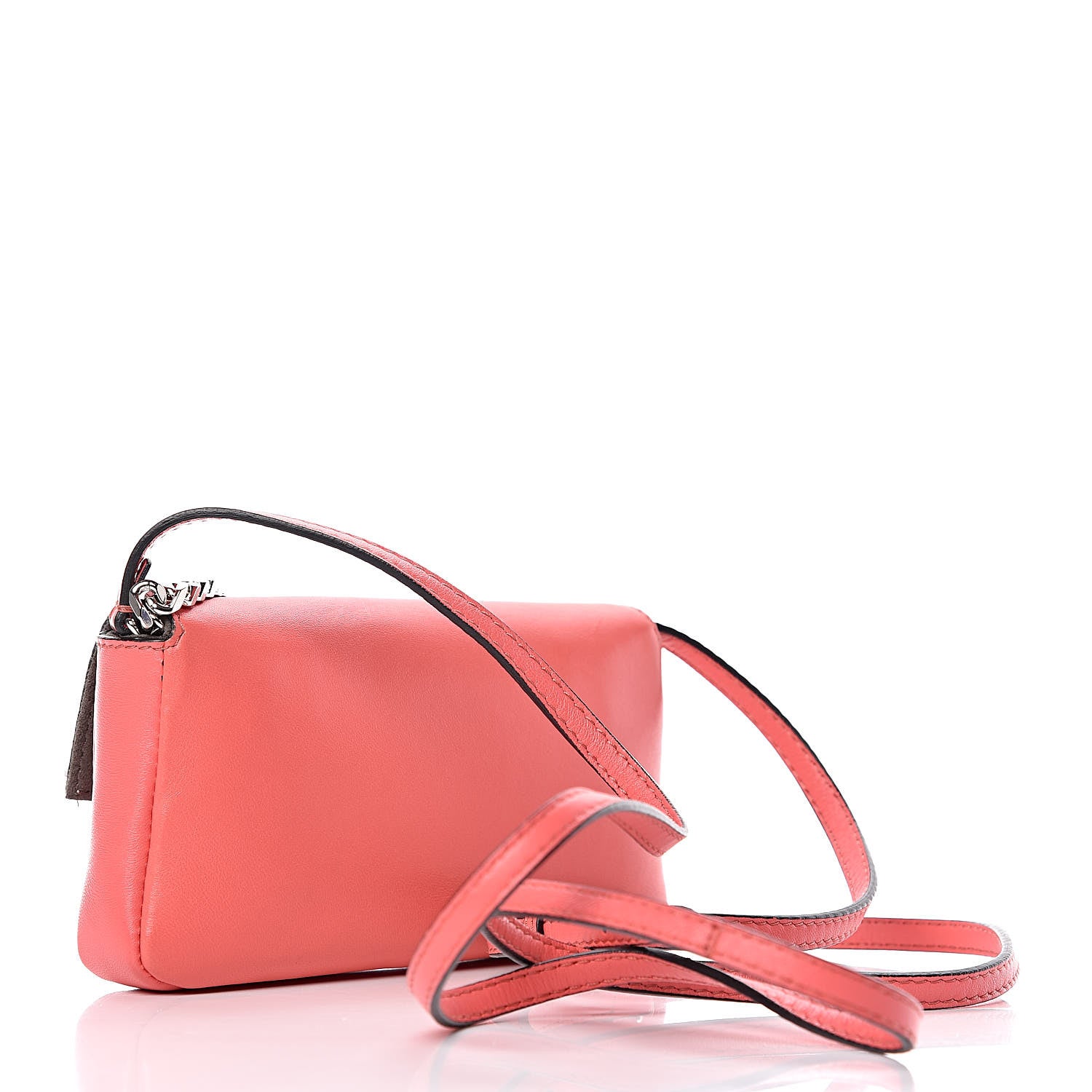 Fendi Nappa Rabbit Fox Fur Micro Buggie Baguette Coral 3 of 9