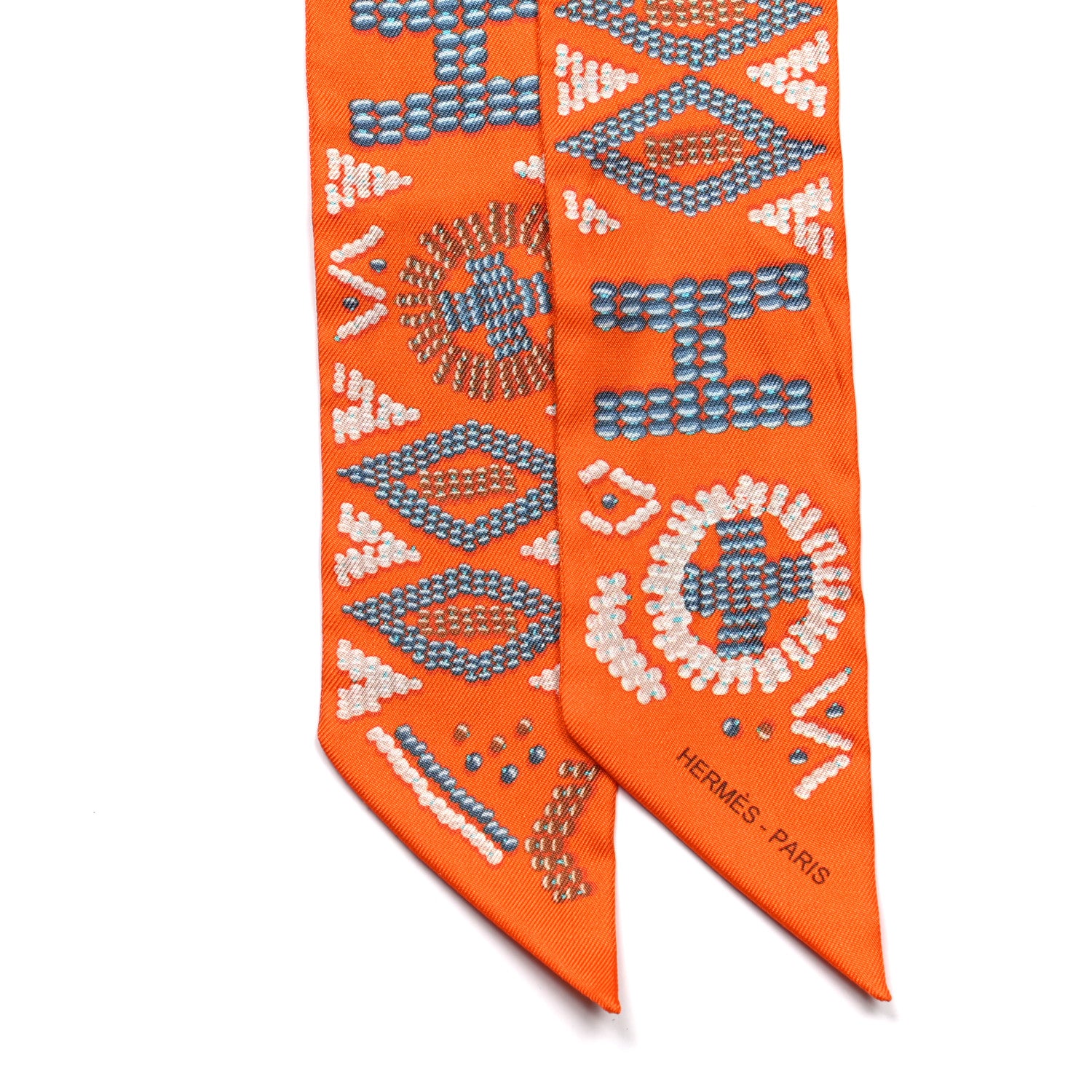 Hermes Silk Kelly En Perles Twilly Orange Bleu Gris Perle 2 of 4