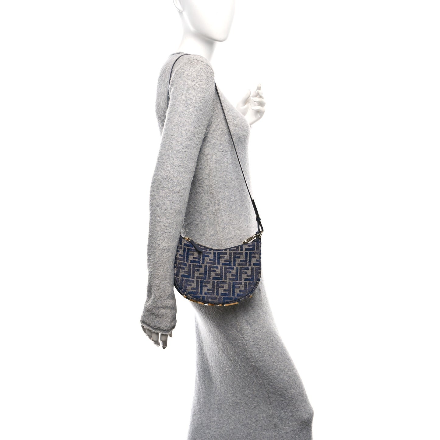 Chenille Vitello Grace FF 1974 Mini Fendigraphy Hobo Bag Blue