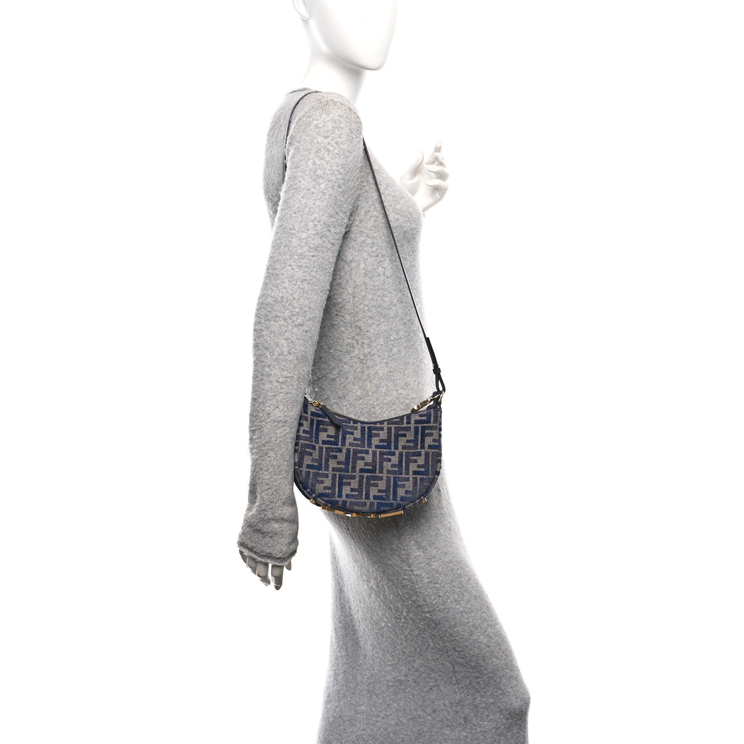 Fendi Chenille Vitello Grace FF 1974 Mini Fendigraphy Hobo Bag Blue 2 of 10