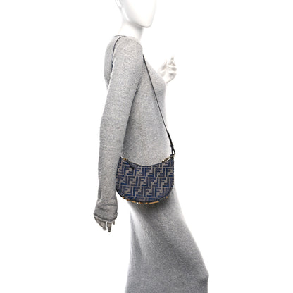 Fendi Chenille Vitello Grace FF 1974 Mini Fendigraphy Hobo Bag Blue 2 of 10