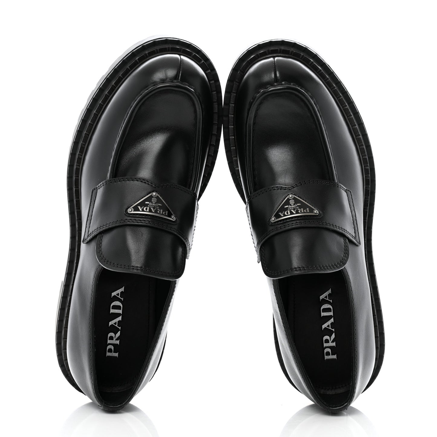 Spazzolato Metal Triangle Logo Mens 35mm Loafers 8 Black