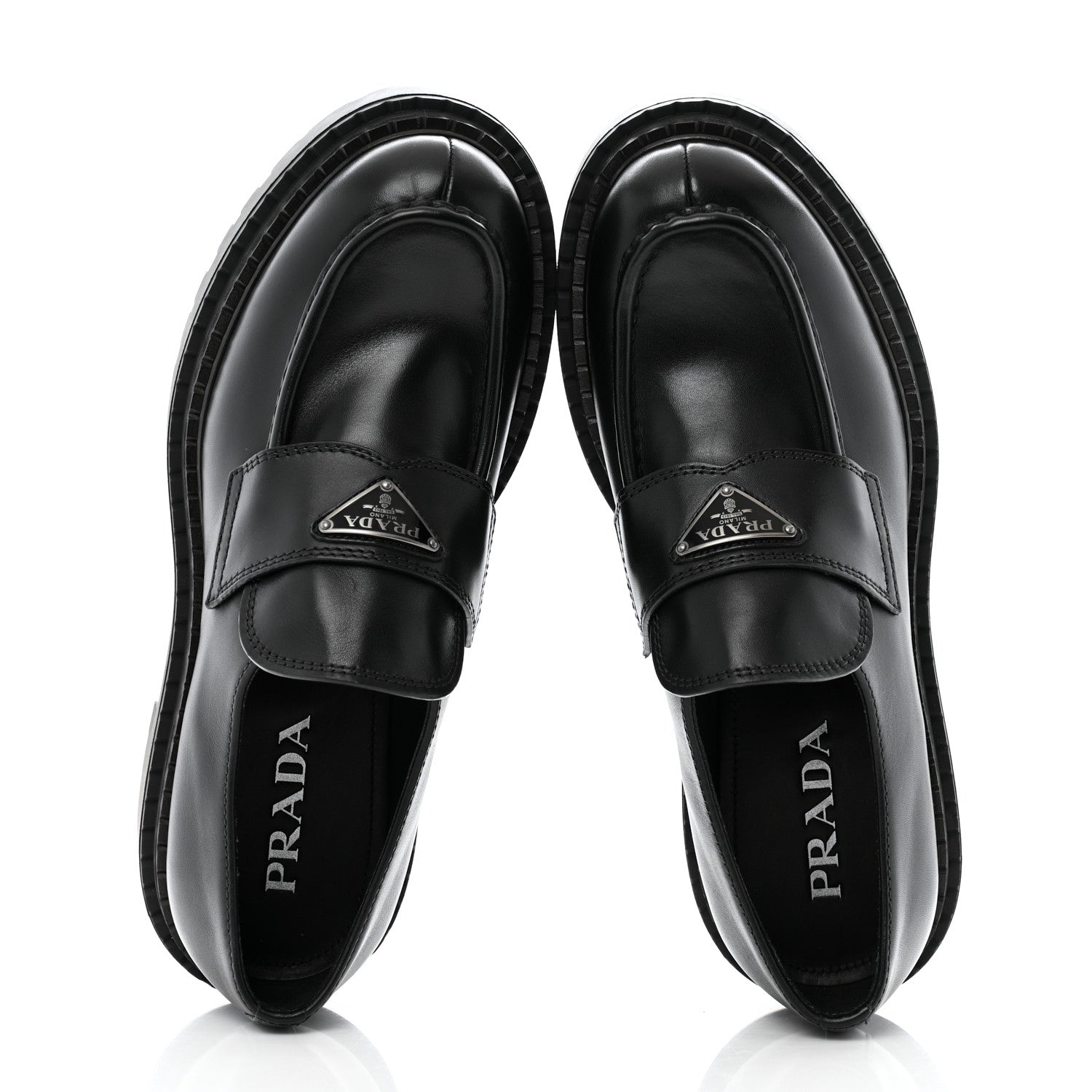 Prada Spazzolato Metal Triangle Logo Mens 35mm Loafers 8 Black 2 of 13