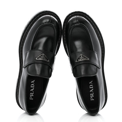 Prada Spazzolato Metal Triangle Logo Mens 35mm Loafers 8 Black 2 of 13