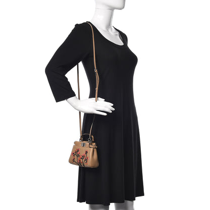 Fendi Shiny Nappa Botanical Garden Embroidered Micro Peekaboo Iconic Satchel Cuoio Rosso 2 of 10