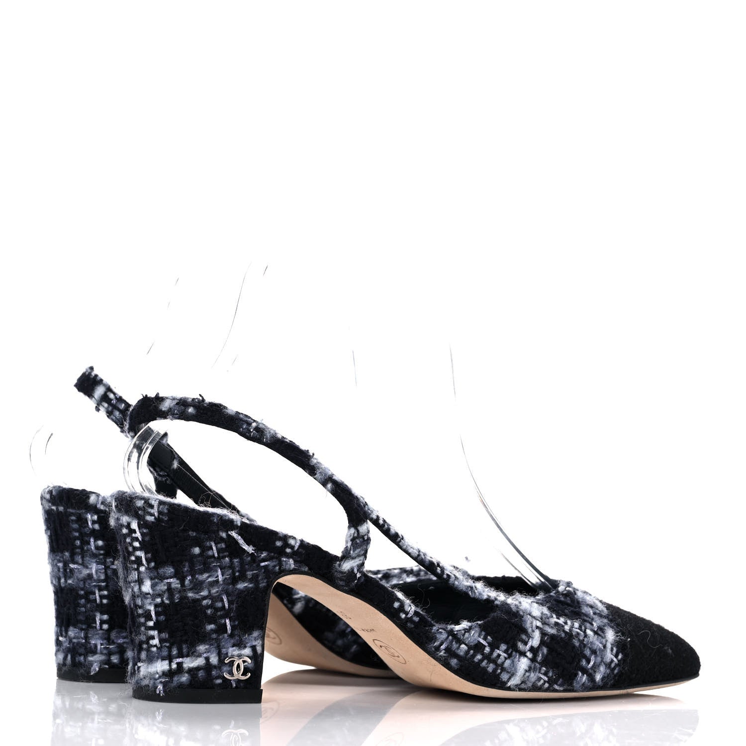 Chanel Tweed Cap Toe CC Slingback Pumps 38 Grey Black 4 of 8