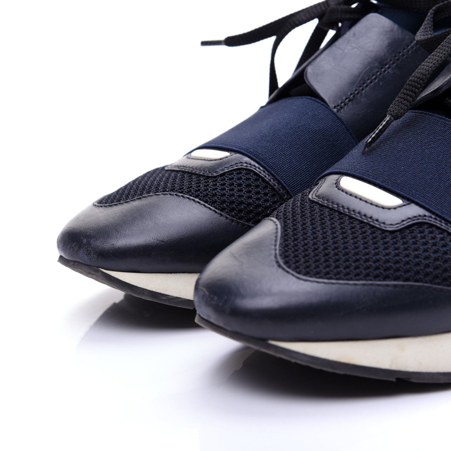 Calfskin Neoprene Mesh Womens Race Runner Sneakers 38 Bleu Nuit