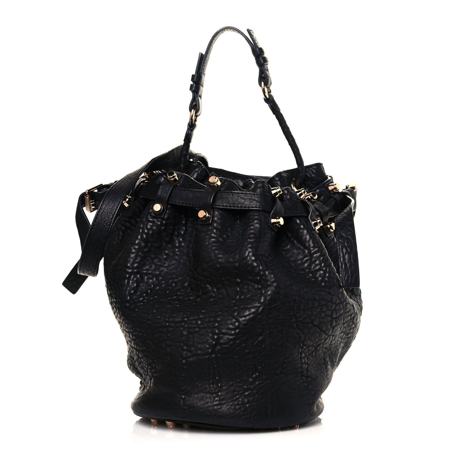Pebbled Lambskin Diego Bucket Black Rose Gold Hardware