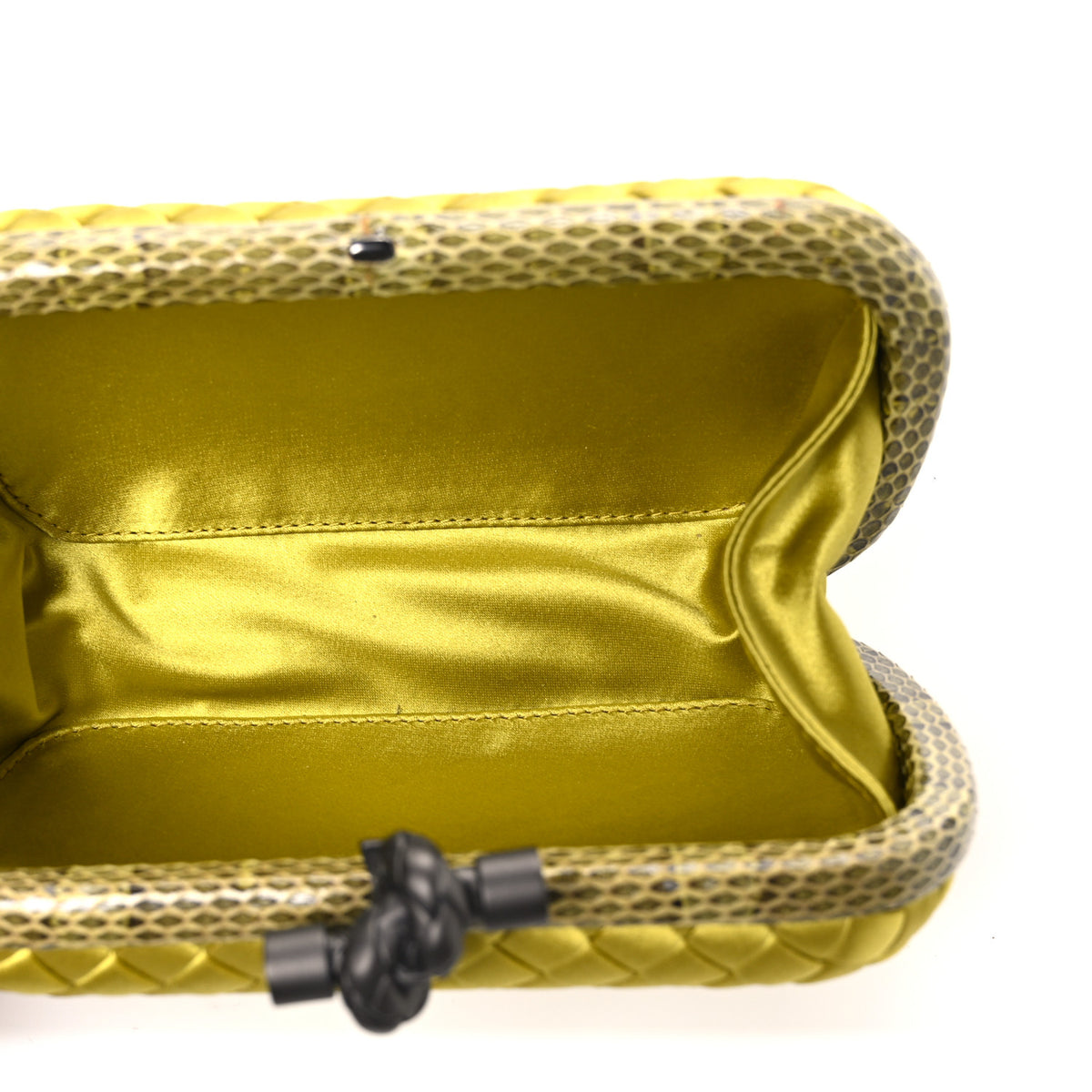 Satin Intreccio Impero Ayers Knot Clutch Chartreuse