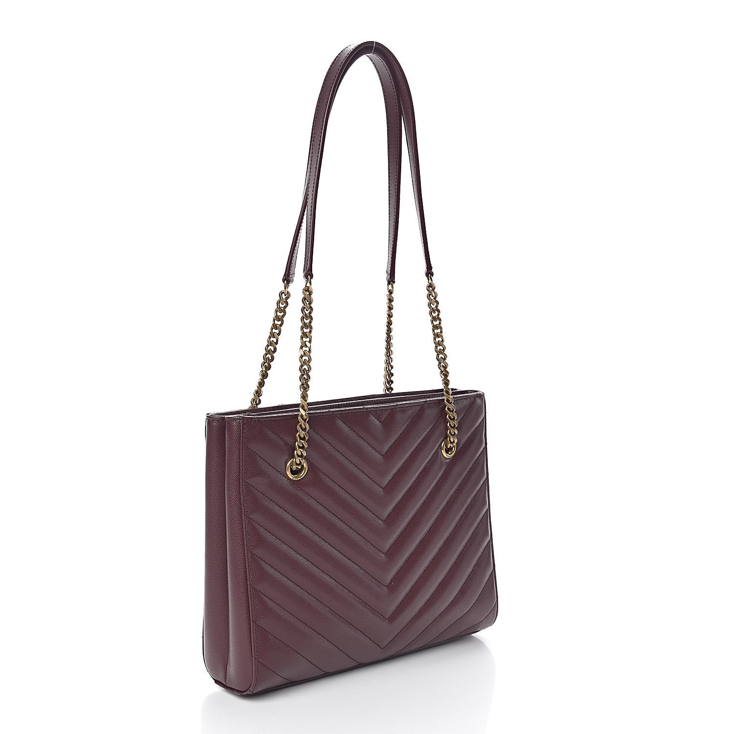 Saint Laurent Grain de Poudre Matelasse Chevron Small Tribeca Shopping Bag Rouge Legoin 3 of 11