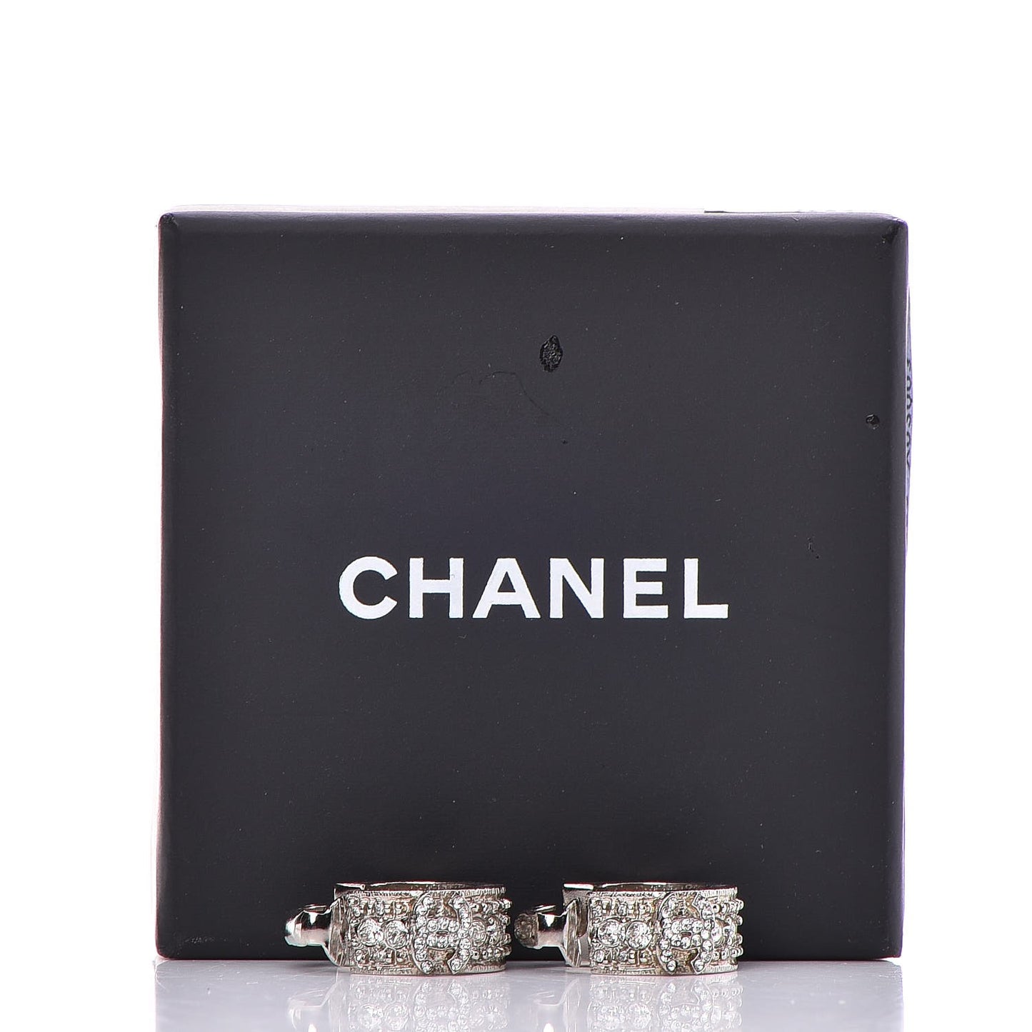 Crystal CC Hoop Clip On Earrings Silver