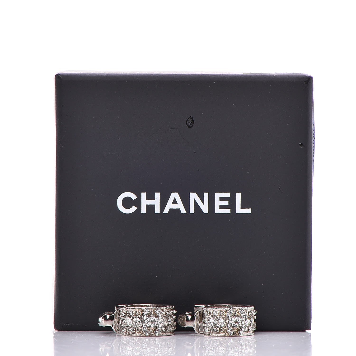 Chanel Crystal CC Hoop Clip On Earrings Silver 5 of 5