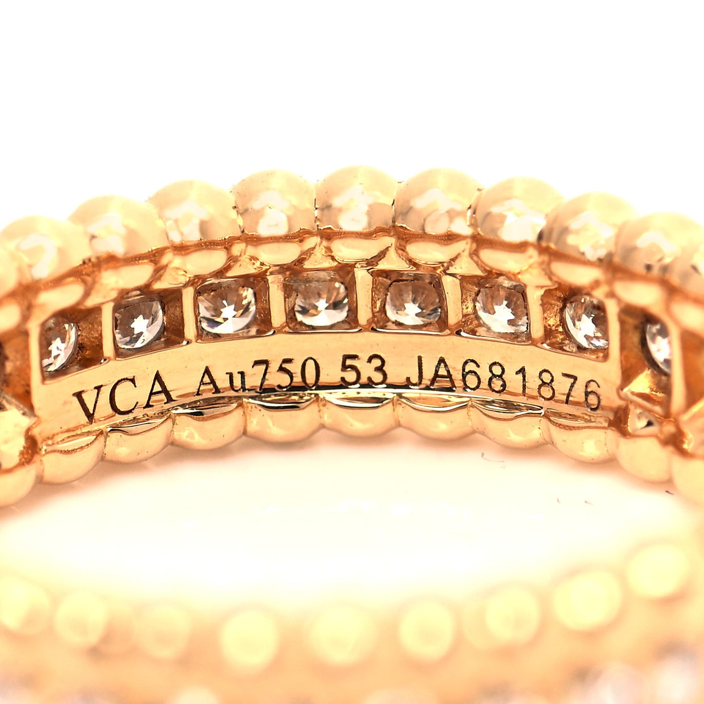 18K Yellow Gold Diamond Perlee 1 Row Ring 53 6.5