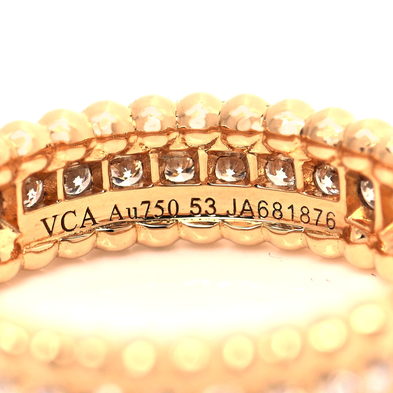Van Cleef & Arpels 18K Yellow Gold Diamond Perlee 1 Row Ring 53 6.5 4 of 5