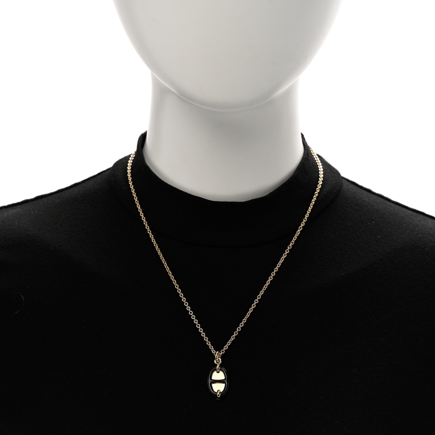 Hermes Metal Enamel Mini Maillon Pendant Necklace Black 2 of 7