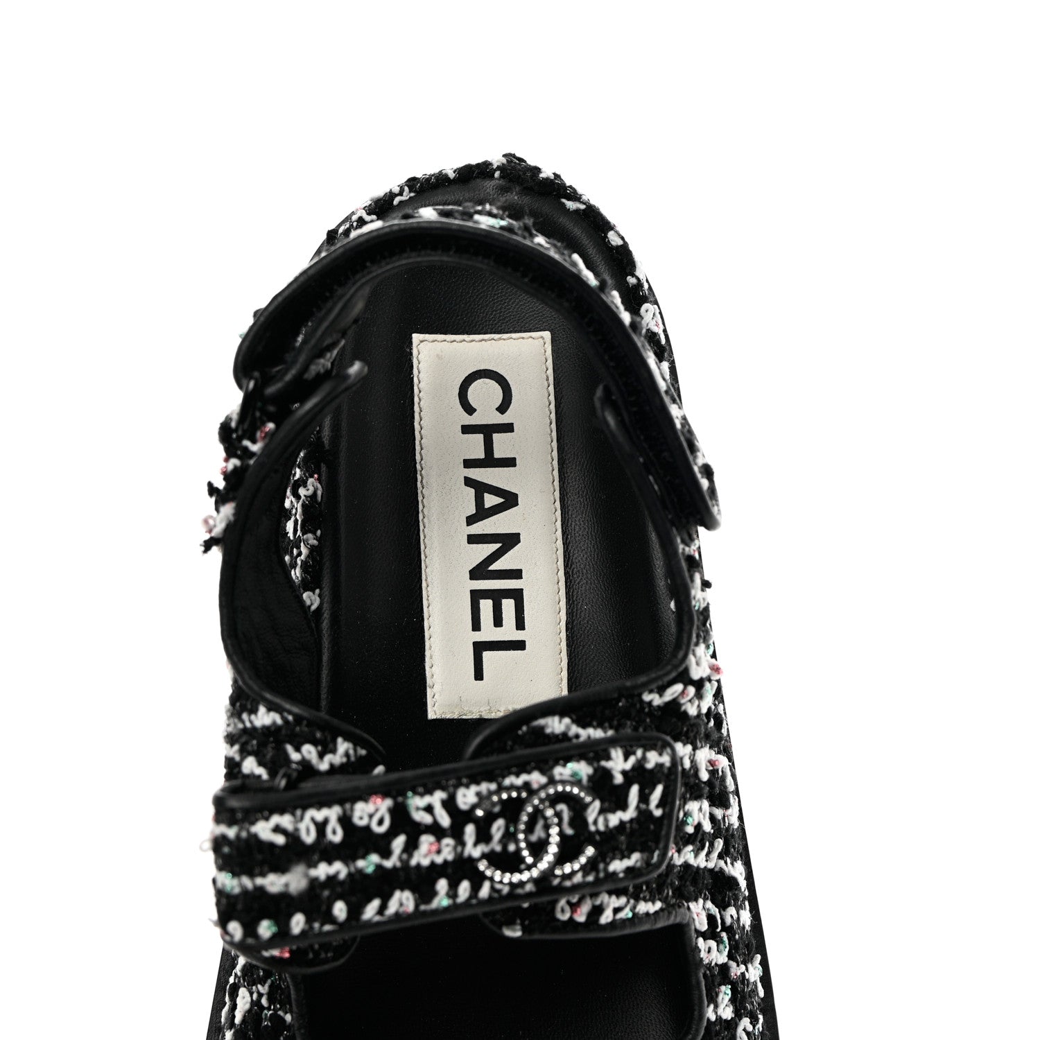 Chanel Tweed Lambskin Dad Sandals 37 Black White 7 of 8