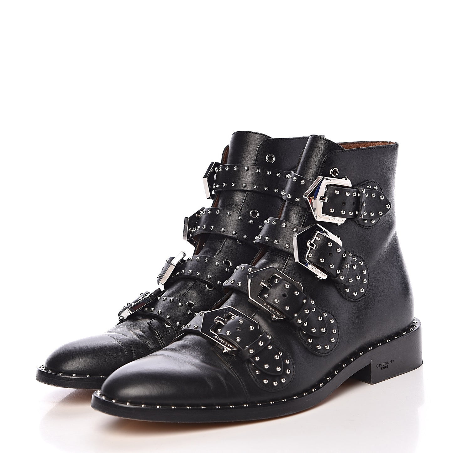 Calfskin Studded Prue Buckle Bootie 38 Black